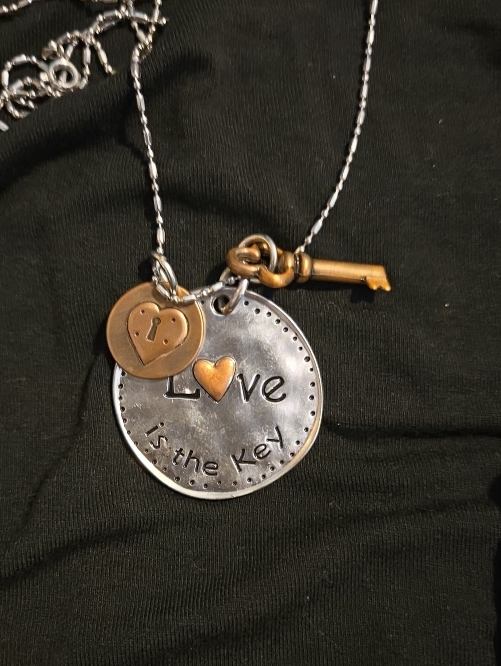 Two-Tone 'Love Is the Key' Pendant Necklace - Silver and Gold Accents